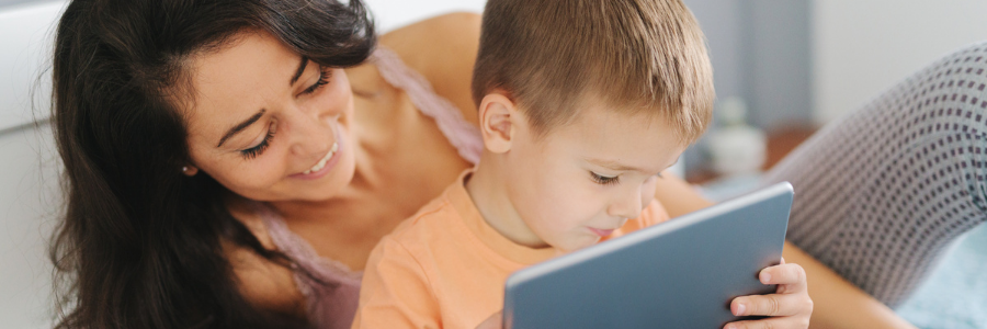 Mother and child on tablet