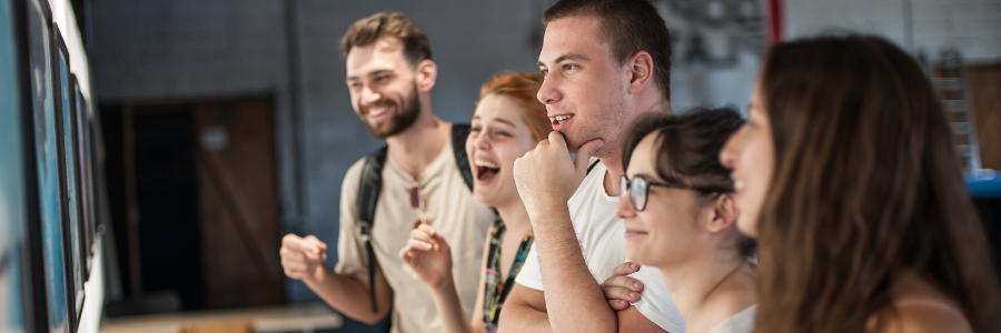 Friends looking at art